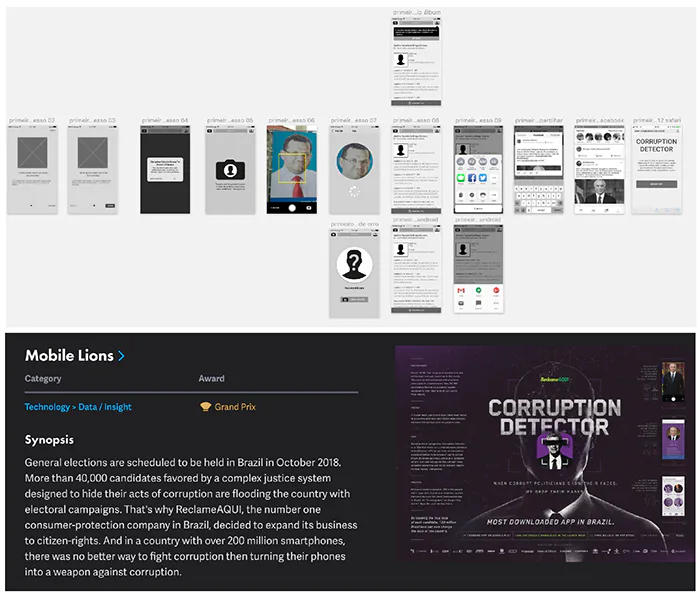 Telas de resultado do aplicativo Corruption Detector